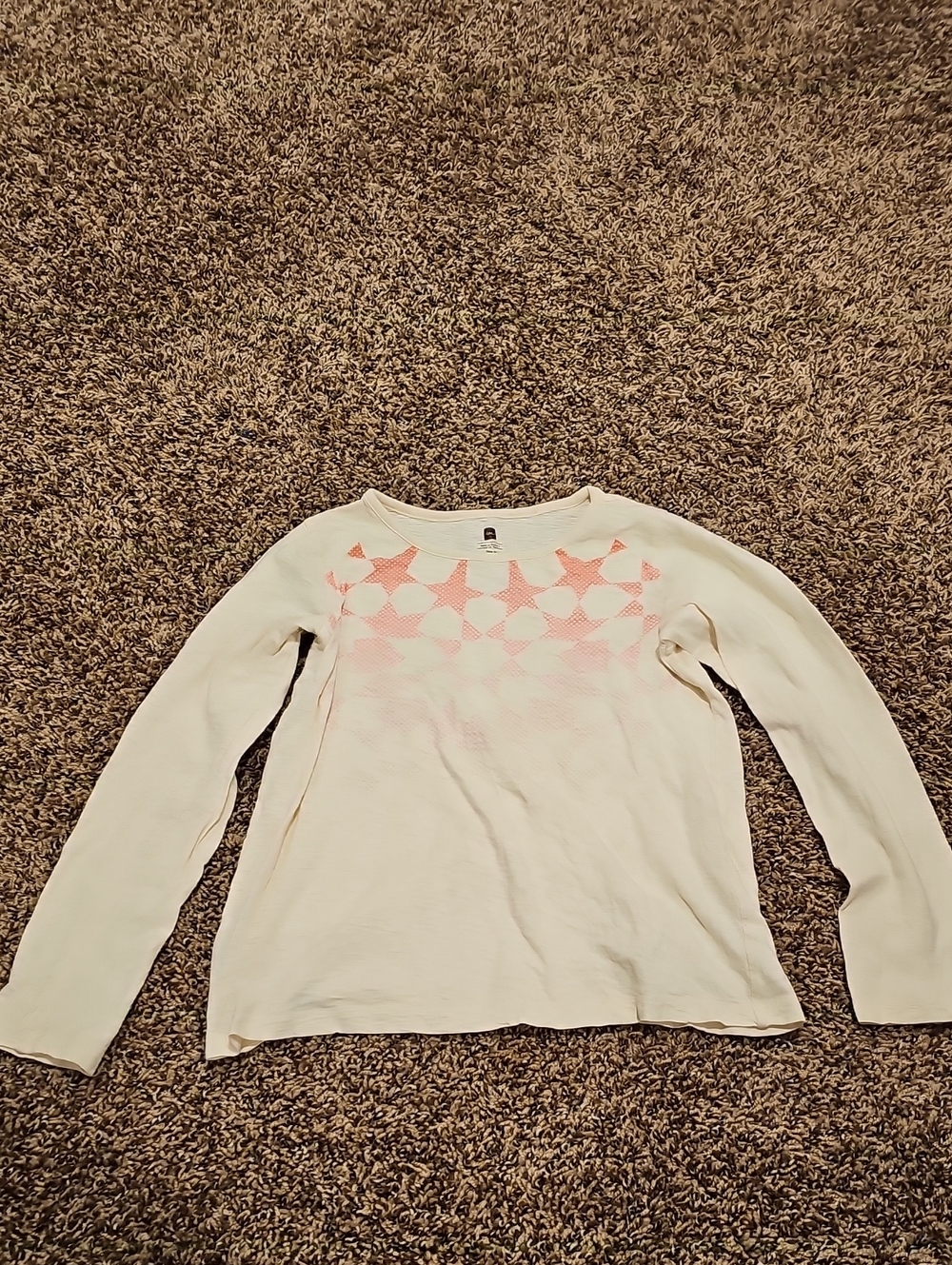 Tea Collection White Long Sleeve Tee with Pink Polka-Dot Stars. Girls Size 10